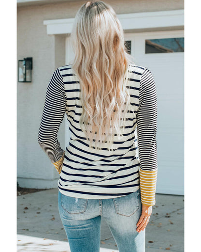 Azura Exchange Stripe Button Henley Top - S