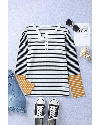 Azura Exchange Stripe Button Henley Top - S