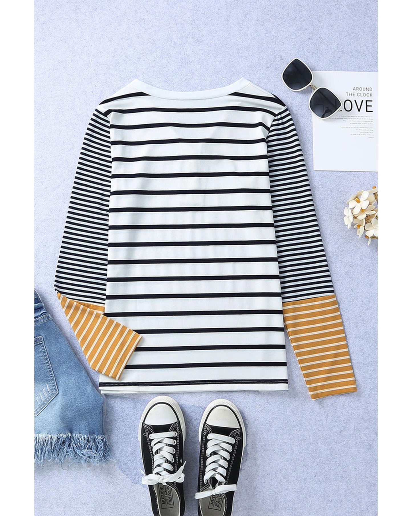 Azura Exchange Stripe Button Henley Top - S