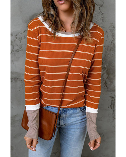 Azura Exchange Color Block Rib Knit Striped Pullover - L