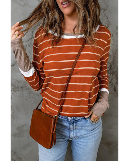 Azura Exchange Color Block Rib Knit Striped Pullover - M