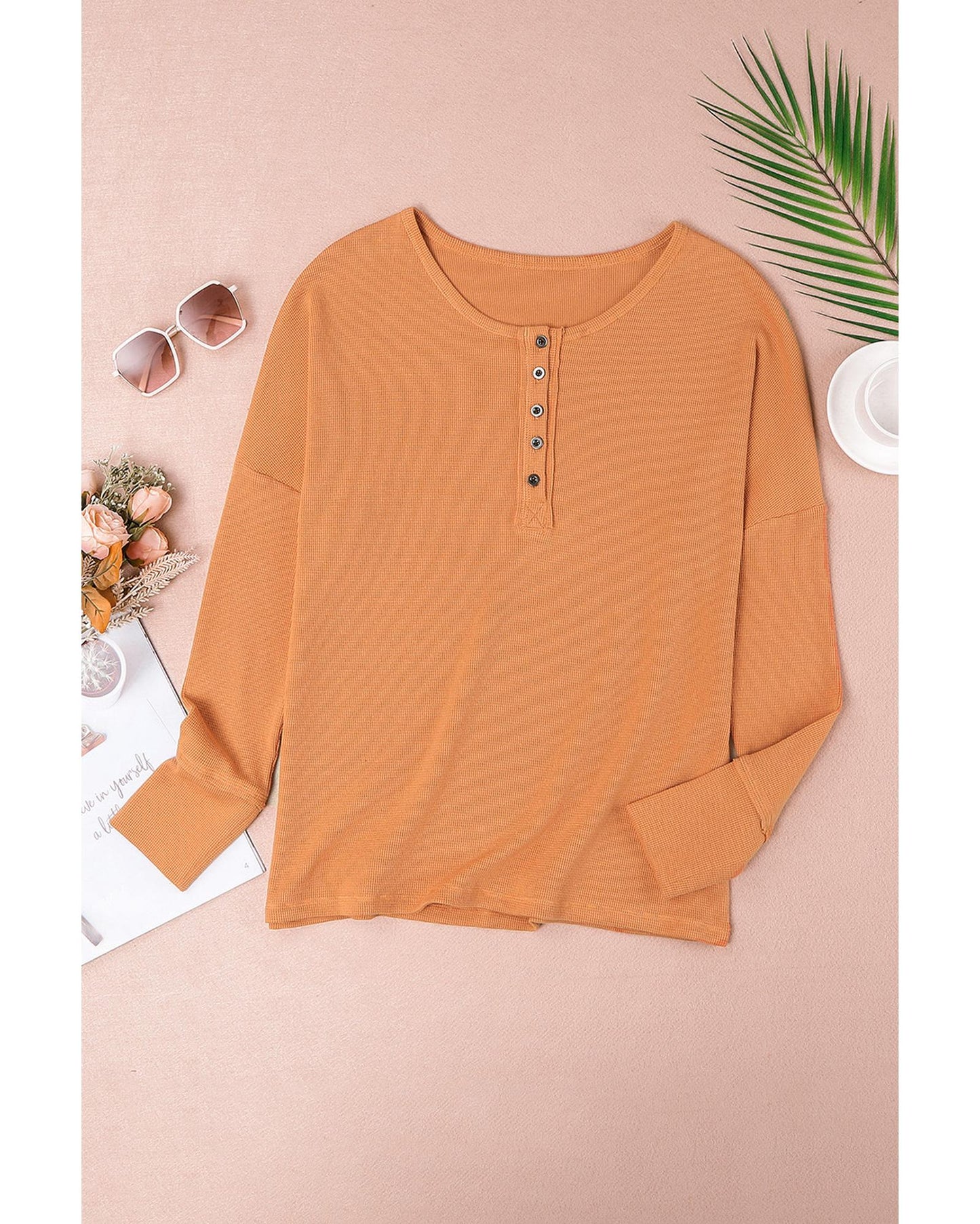 Azura Exchange Waffle Knit Henley Top - 2XL