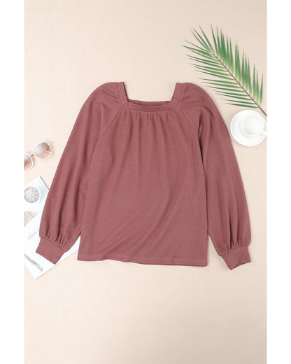 Azura Exchange Puff Sleeve Waffle Knit Top - S