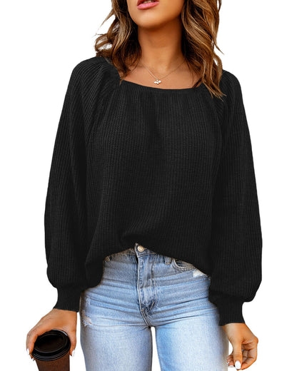 Azura Exchange Puff Sleeve Waffle Knit Top - L