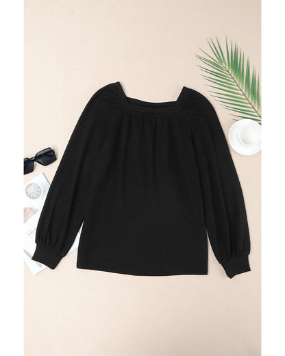 Azura Exchange Puff Sleeve Waffle Knit Top - L