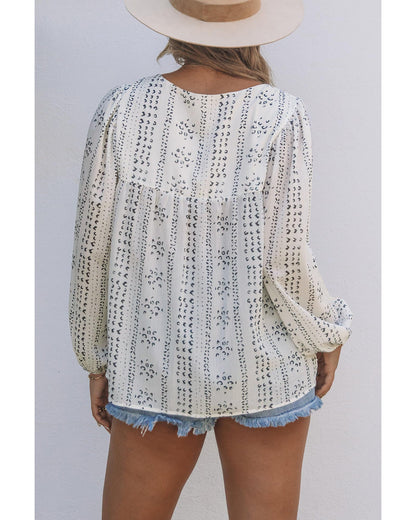 Azura Exchange Long Sleeve Embroidered Print Blouse - S