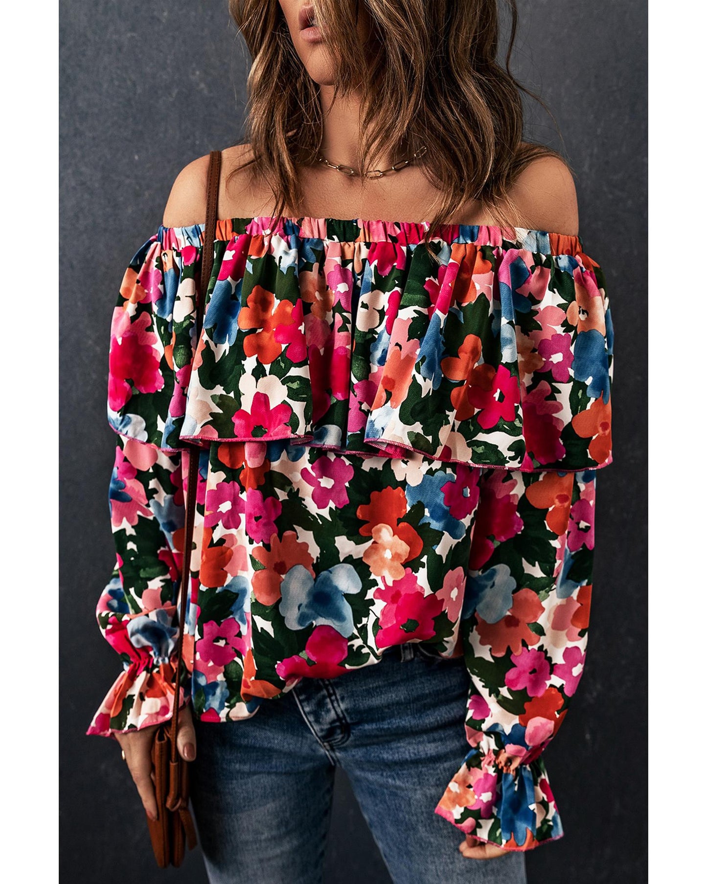 Azura Exchange Floral Print Off Shoulder Blouse - L