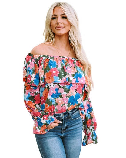 Azura Exchange Floral Print Off Shoulder Blouse - L