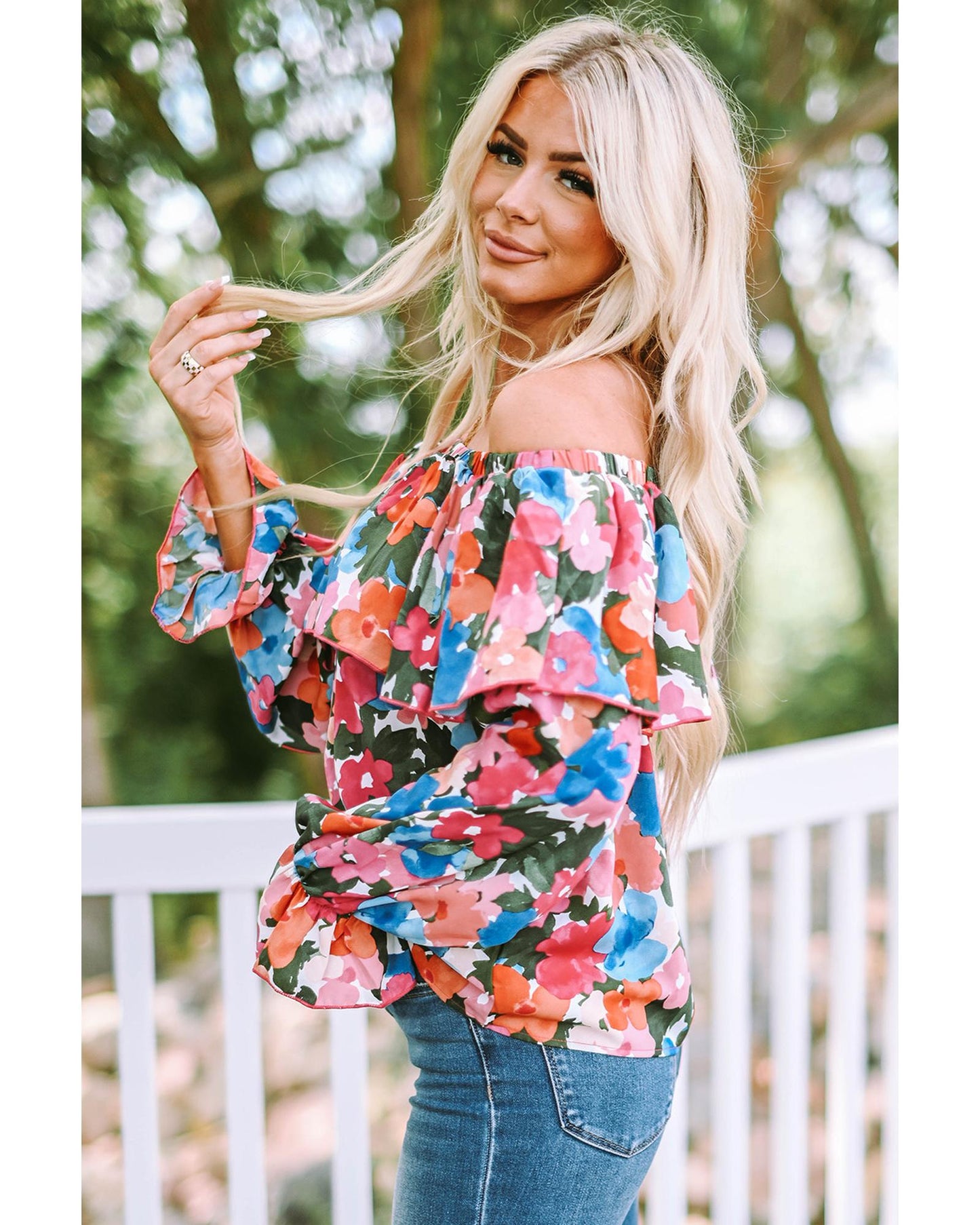 Azura Exchange Floral Print Off Shoulder Blouse - L