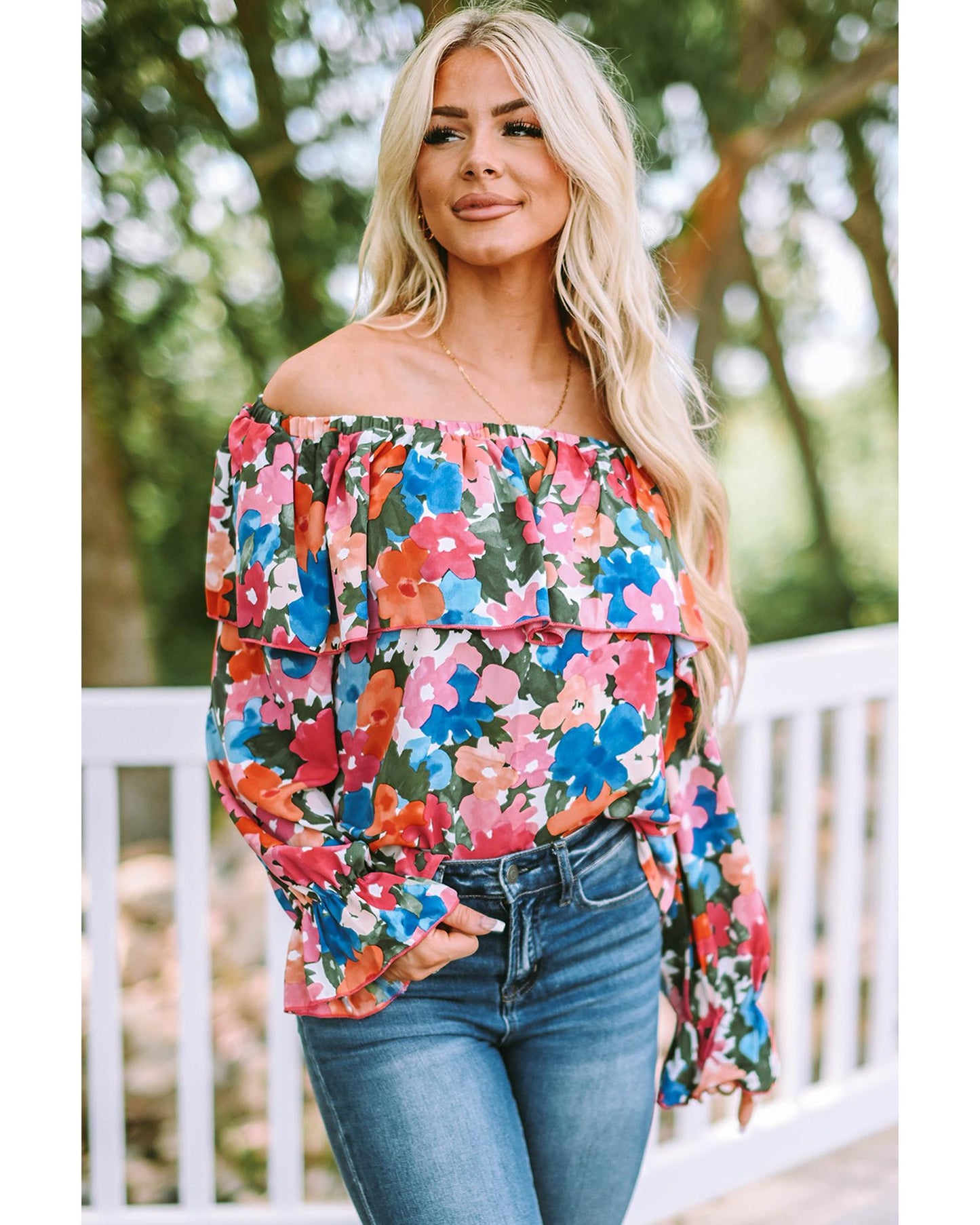 Azura Exchange Floral Print Off Shoulder Blouse - L