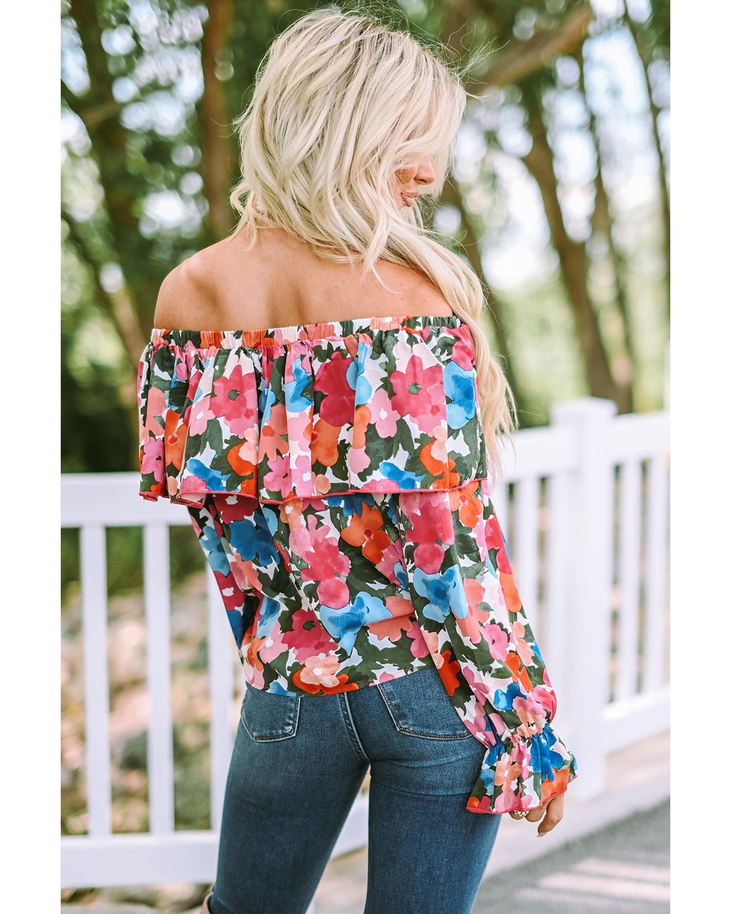 Azura Exchange Floral Print Off Shoulder Blouse - M