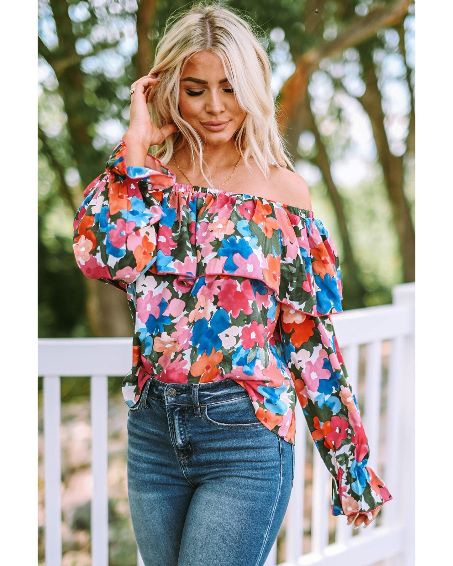 Azura Exchange Floral Print Off Shoulder Blouse - XL