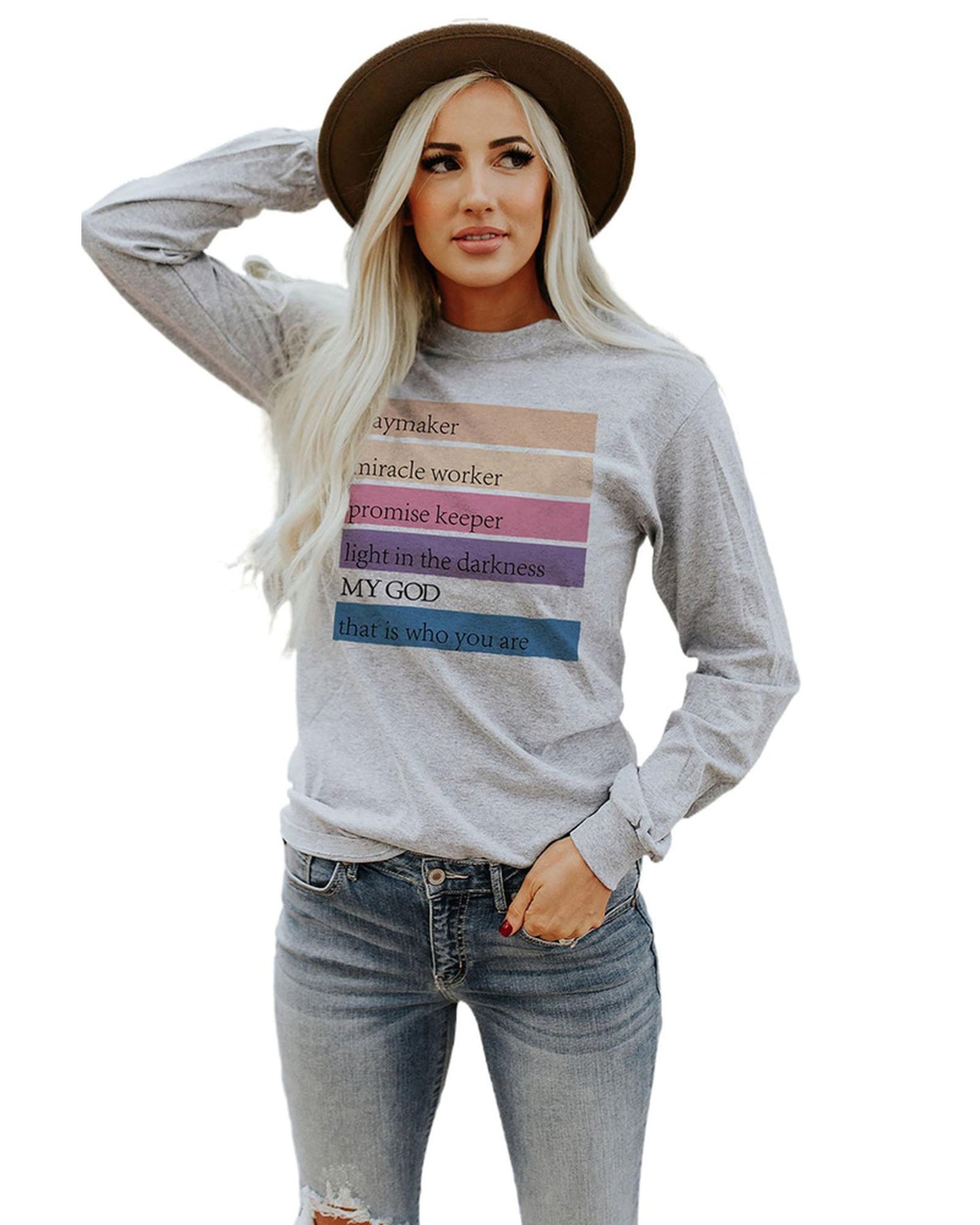 Azura Exchange Positive Words Print Long Sleeve Top - S