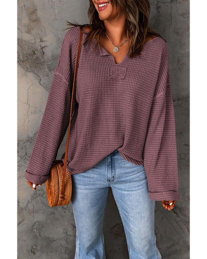 Azura Exchange Loose Waffle Knit Long Sleeve Top - XL