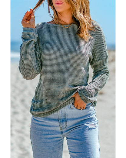 Azura Exchange Drop Shoulder Waffle Knit Long Sleeve Top - S