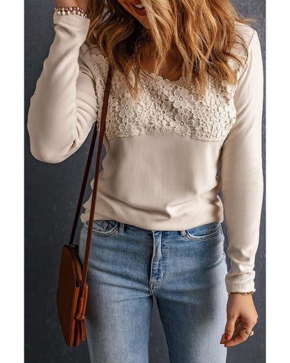 Azura Exchange Lace Crochet V Neck Long Sleeve Top - 2XL