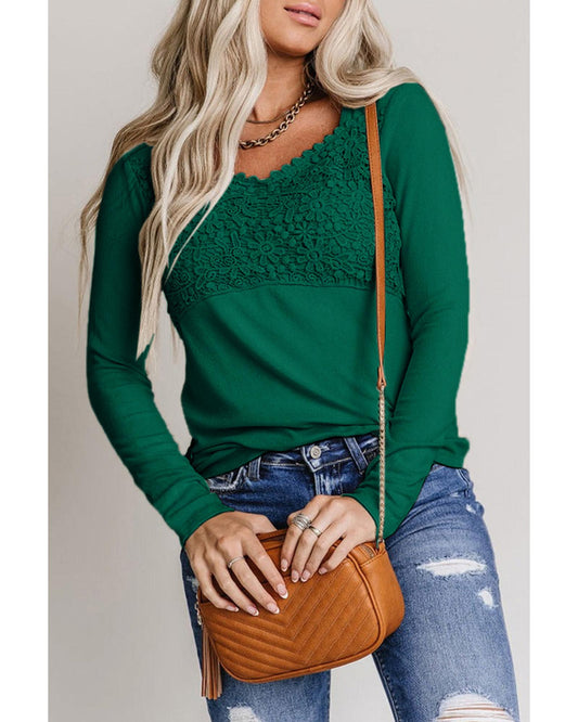 Azura Exchange Lace Crochet V Neck Top - L