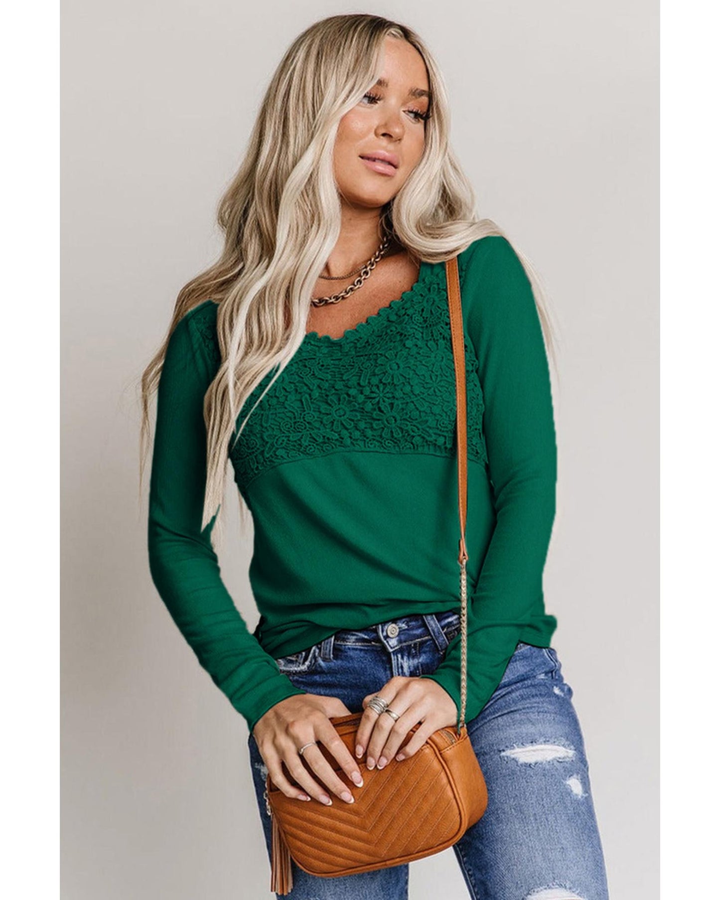 Azura Exchange Lace Crochet V Neck Top - L