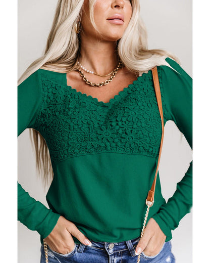 Azura Exchange Lace Crochet V Neck Top - L