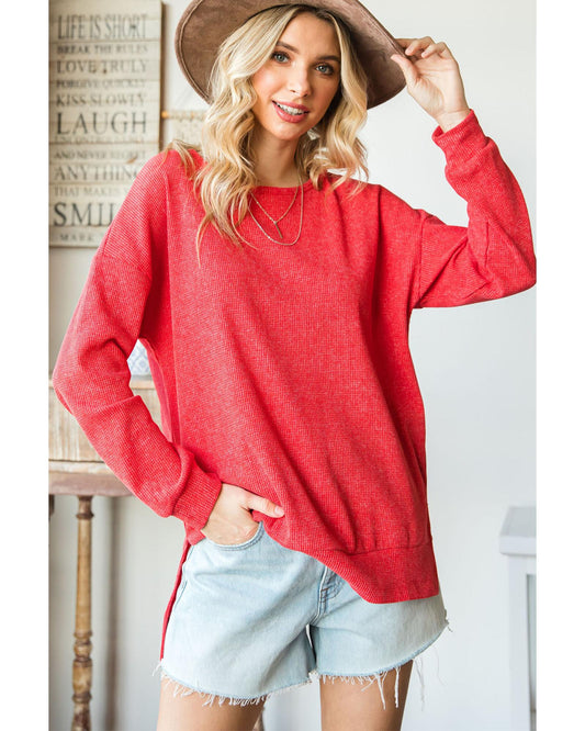 Azura Exchange Waffle Knit Side Slit Pullover - M