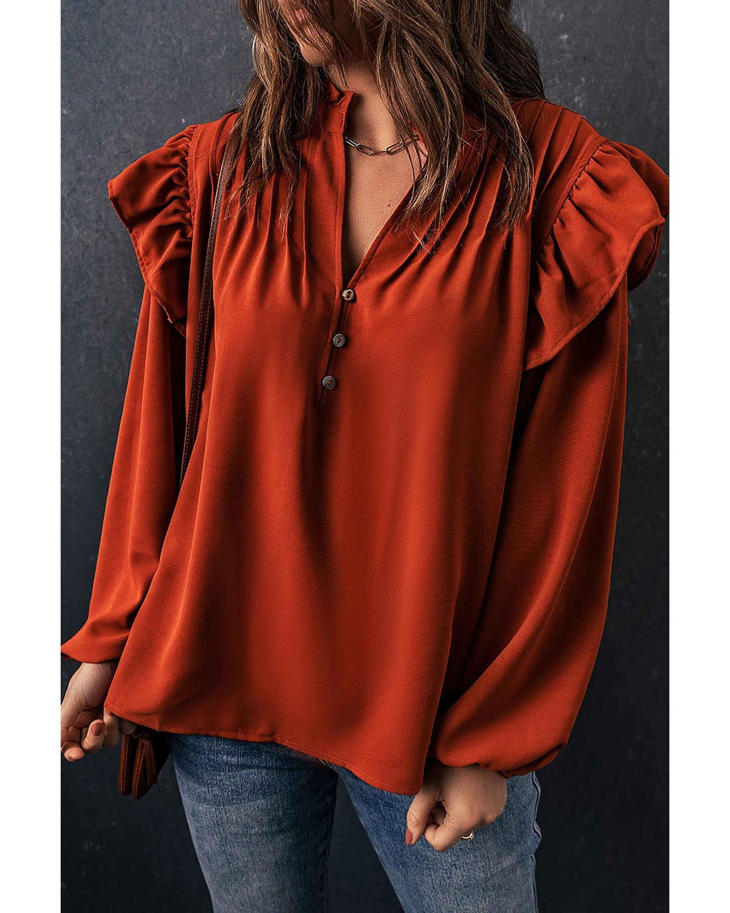 Azura Exchange Pleated V Neck Blouse - S