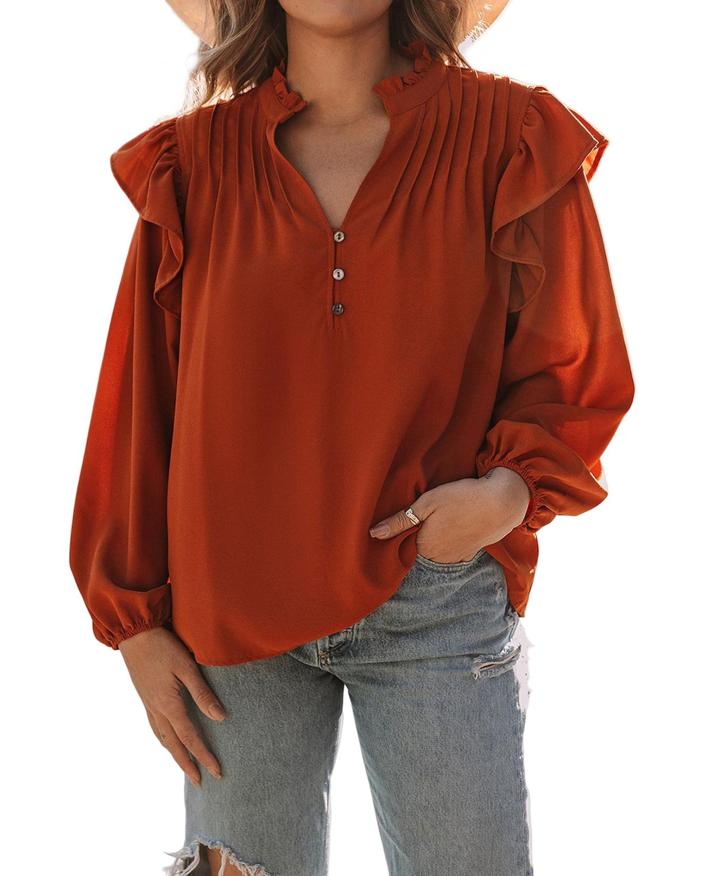 Azura Exchange Pleated V Neck Blouse - S