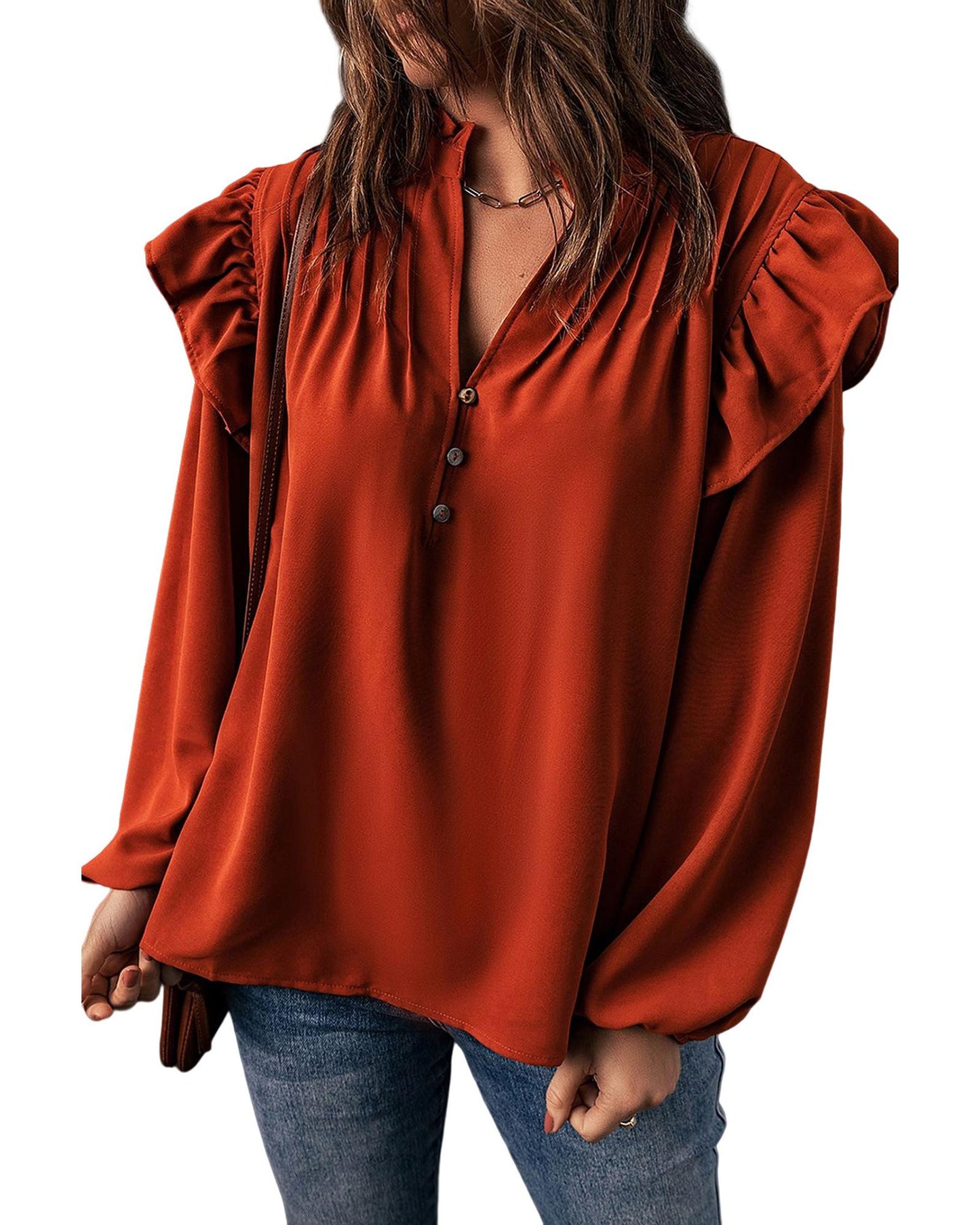 Azura Exchange Pleated V Neck Blouse - S