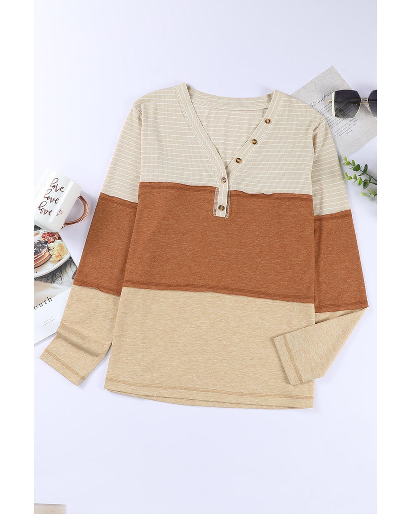 Azura Exchange Color Block Henley Top - M