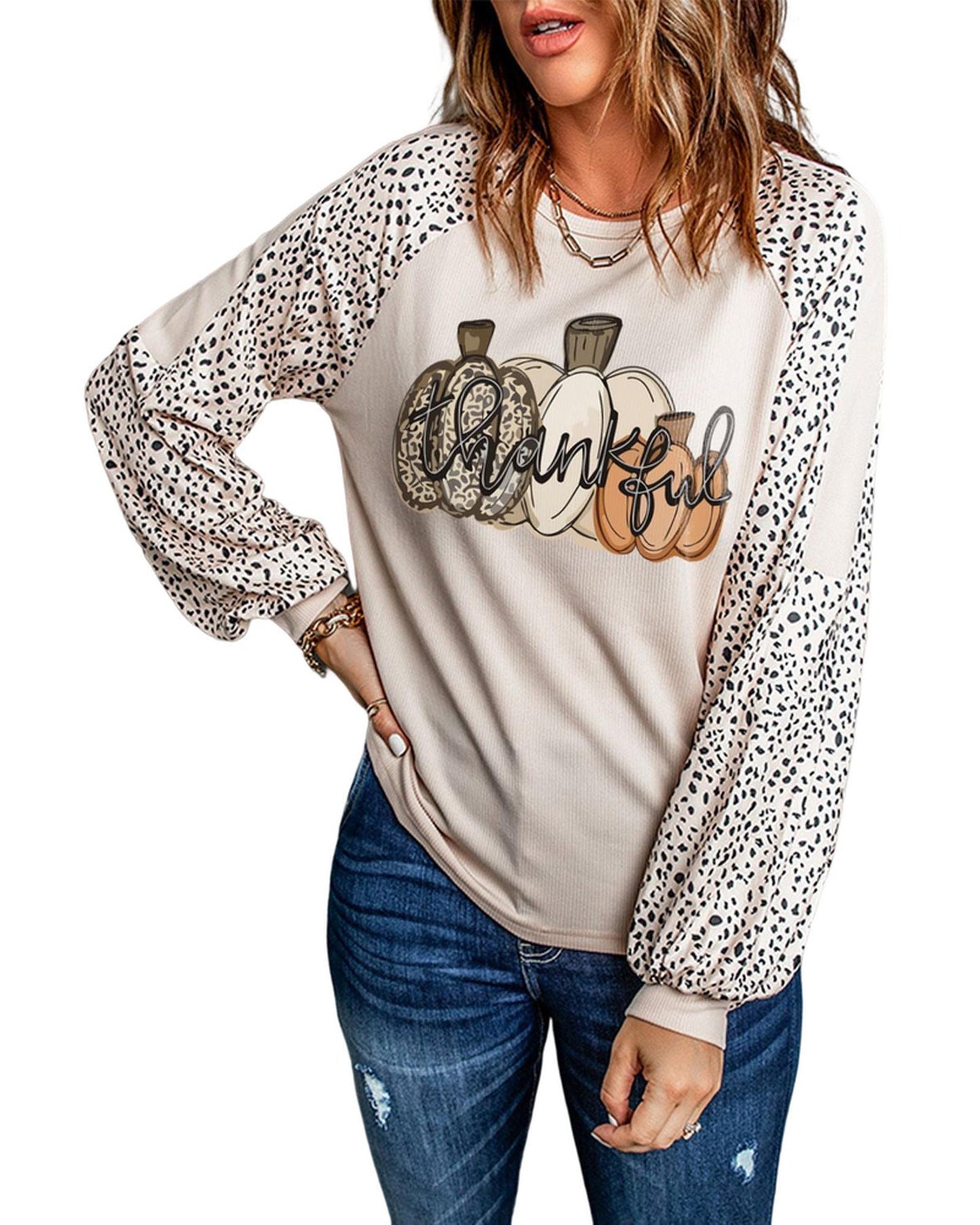 Azura Exchange Thankful Leopard Print Long Sleeve Top - L