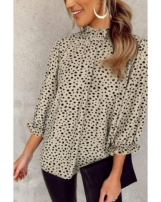 Azura Exchange Frilled Neck Cheetah Blouse - L