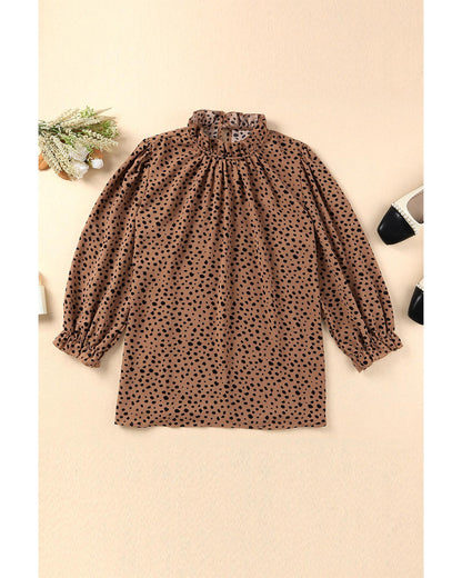 Azura Exchange Frilled Neck 3/4 Sleeves Cheetah Blouse - M