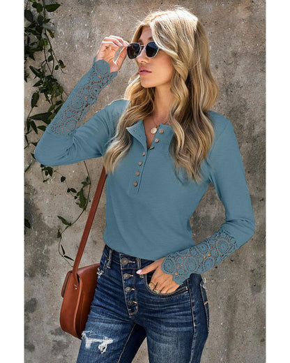 Azura Exchange Lace Hem Sleeve Button Top - 2XL