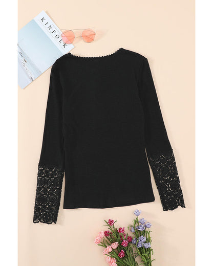 Azura Exchange Lace Hem Sleeve Button Top - M