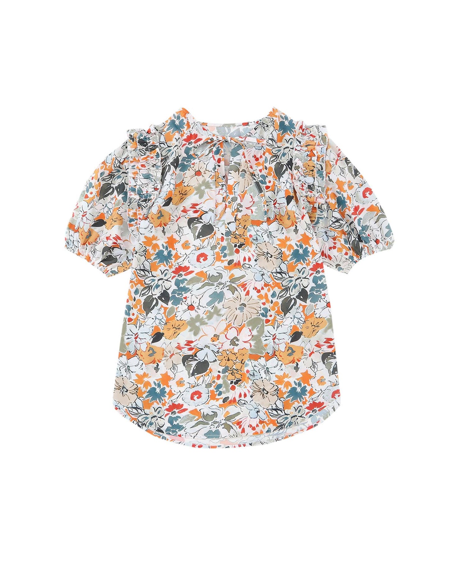 Azura Exchange Multicolor Split V Neck Flower Print Blouse - L