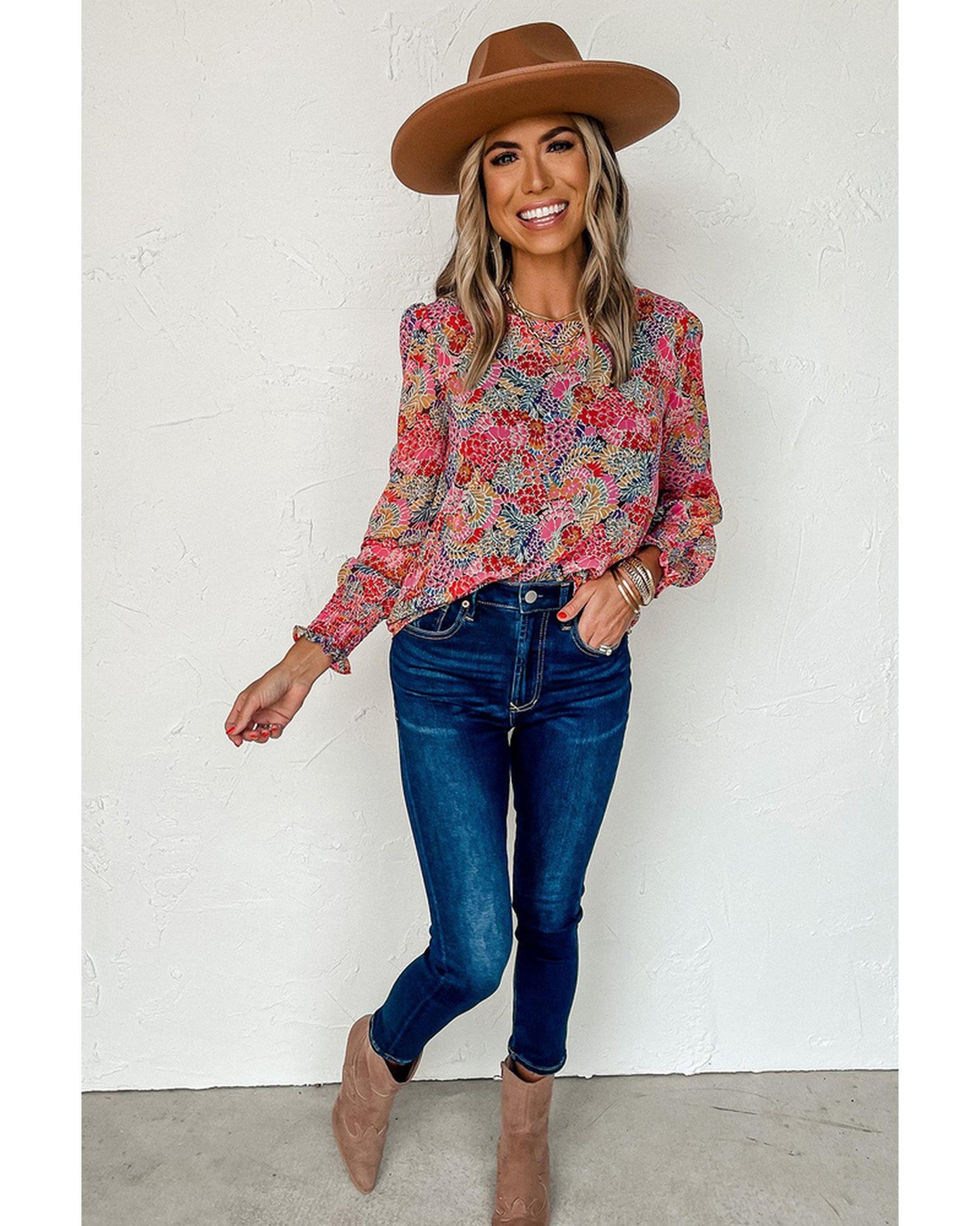 Azura Exchange Floral Puff Sleeve Blouse - L