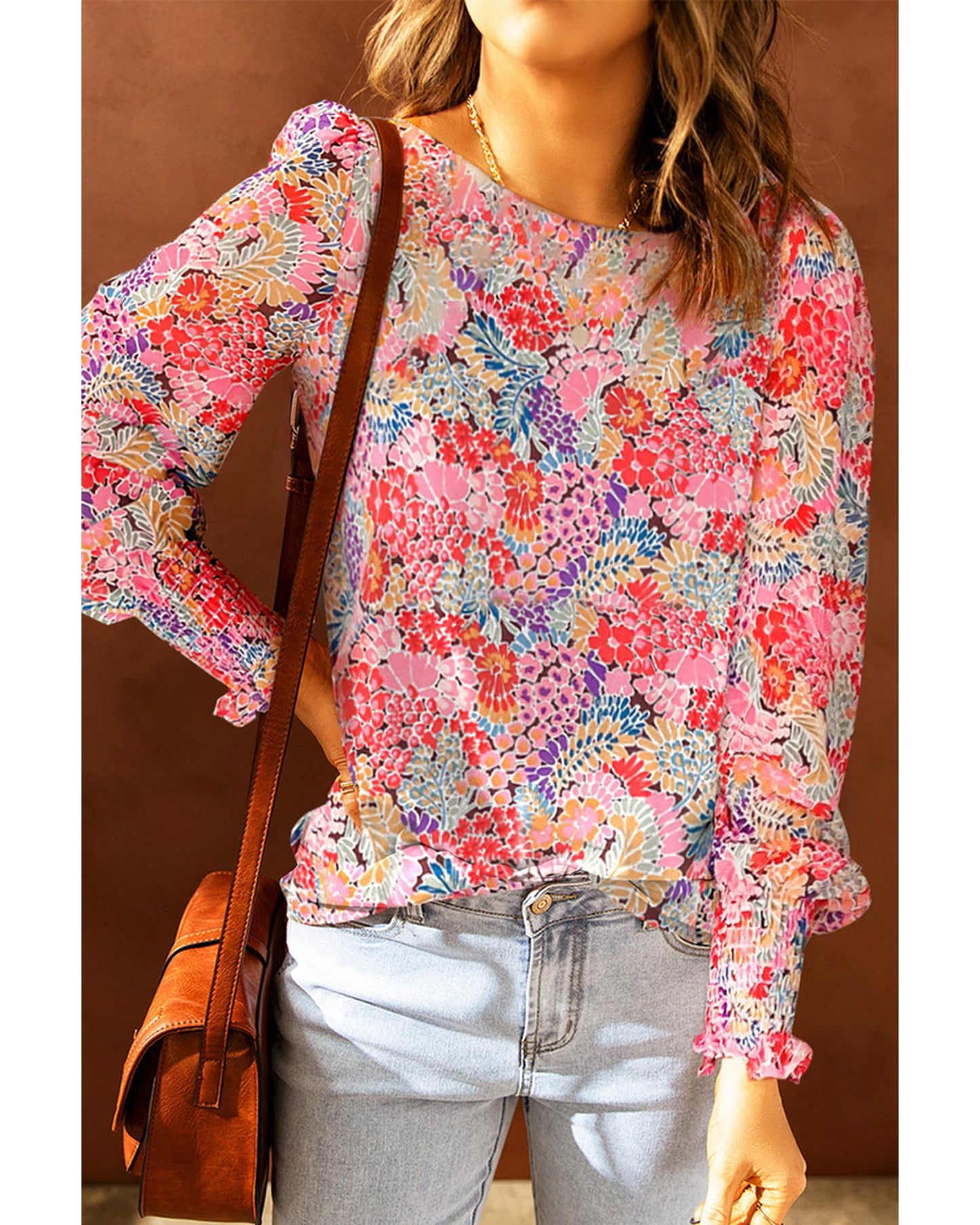 Azura Exchange Floral Puff Sleeve Blouse - M