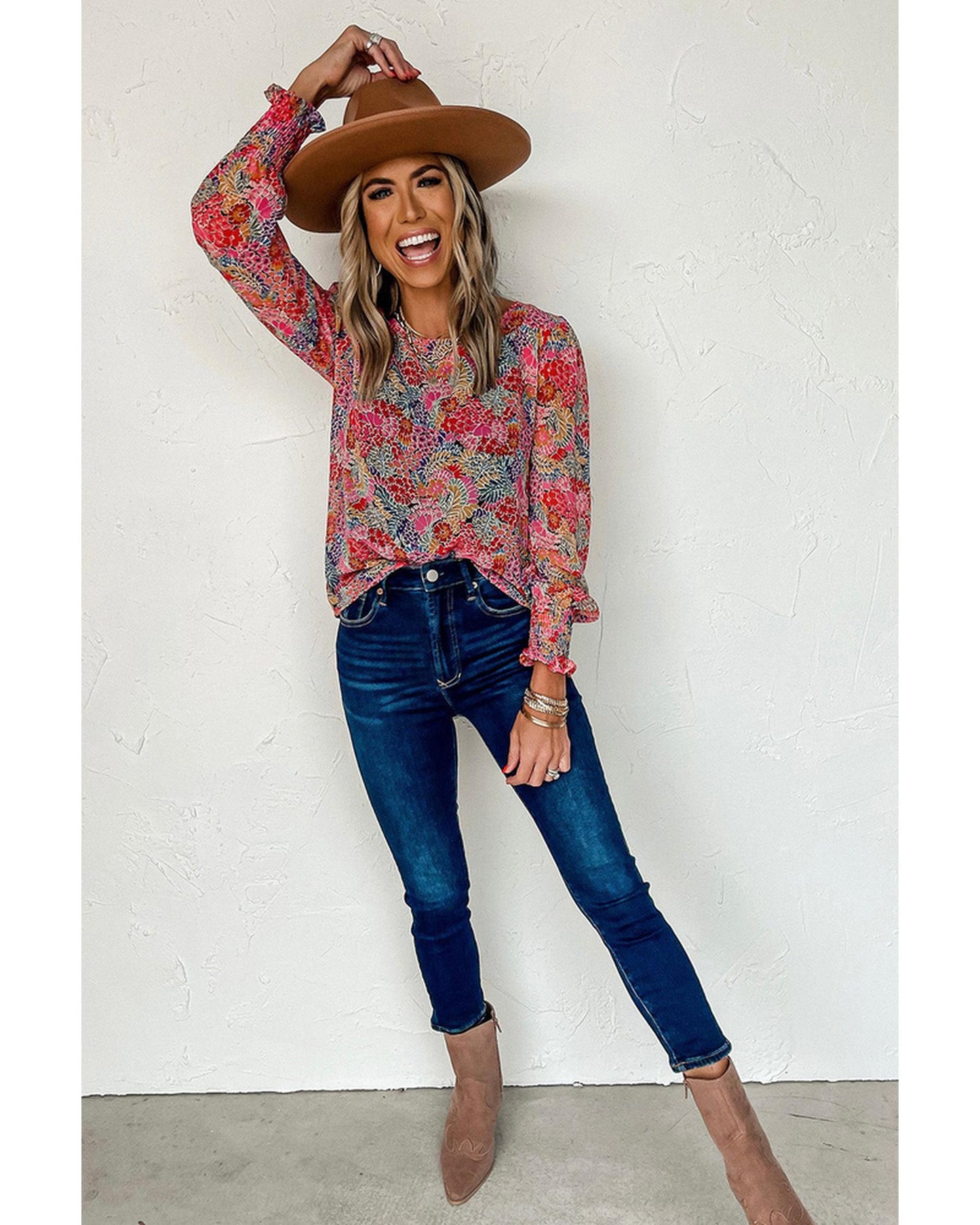 Azura Exchange Floral Puff Sleeve Blouse - M