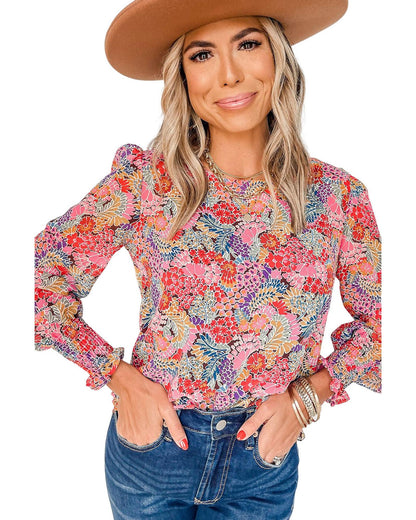 Azura Exchange Floral Puff Sleeve Blouse - M