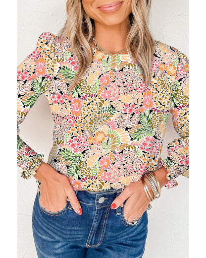 Azura Exchange Floral Print Puff Sleeve Blouse - L