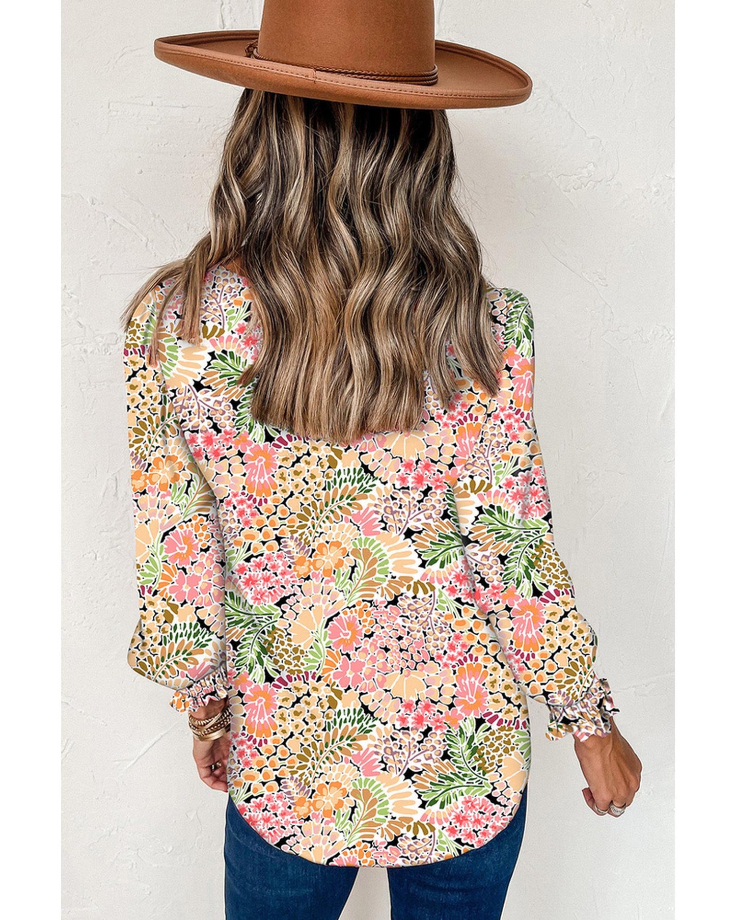 Azura Exchange Floral Print Puff Sleeve Blouse - L