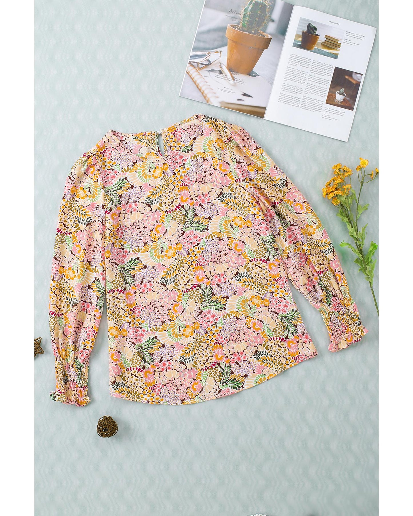 Azura Exchange Floral Print Puff Sleeve Blouse - L