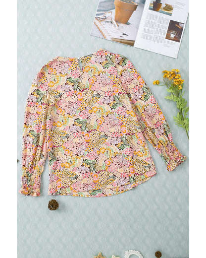 Azura Exchange Floral Print Puff Sleeve Blouse - L