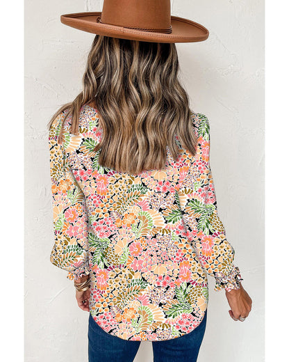 Azura Exchange Floral Print Puff Sleeve Blouse - M