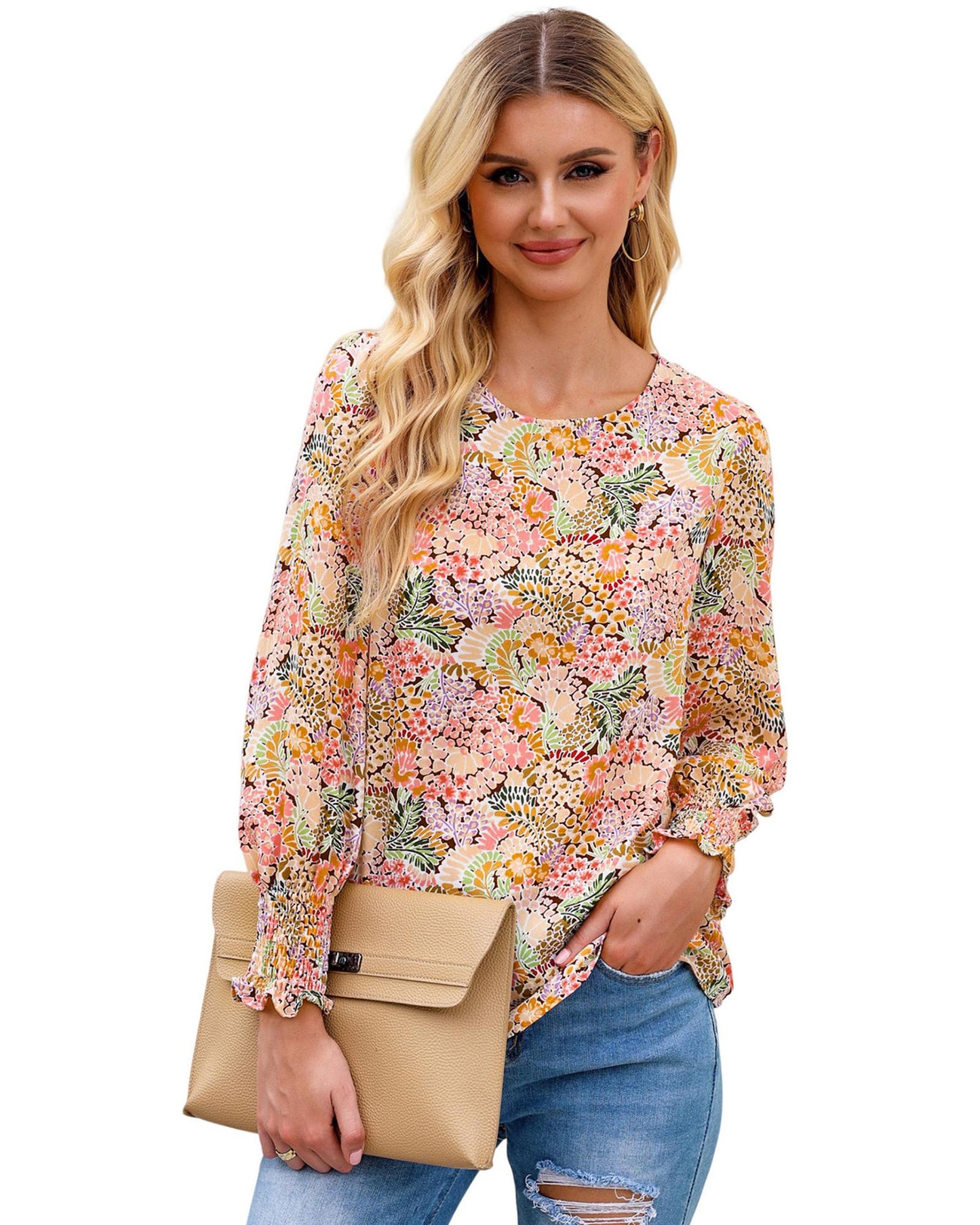 Azura Exchange Floral Print Puff Sleeve Blouse - M