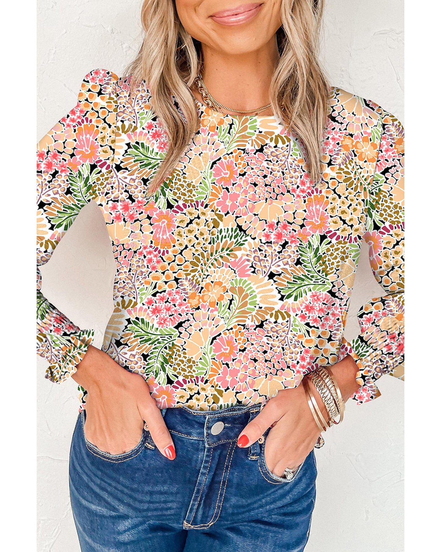 Azura Exchange Floral Print Puff Sleeve Blouse - XL