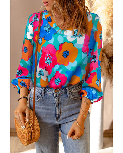 Azura Exchange Floral Print V Neck Blouse - L