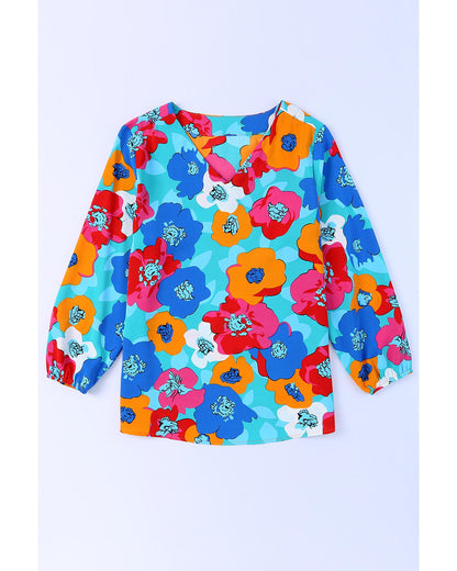 Azura Exchange Floral Print V Neck Blouse - L