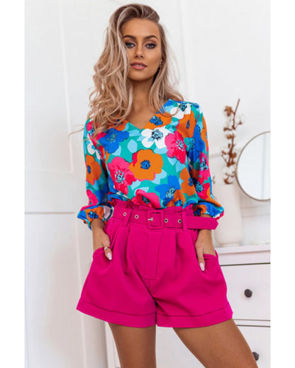 Azura Exchange Floral Print V Neck Blouse - XL