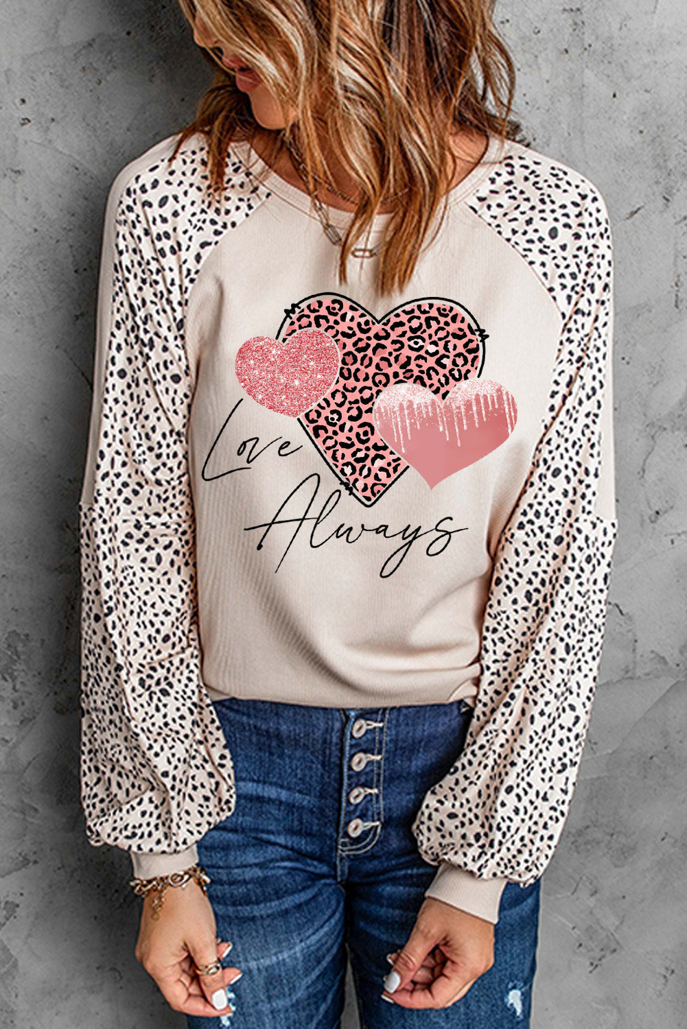 Azura Exchange Love Always Heart Leopard Color Block Top - L