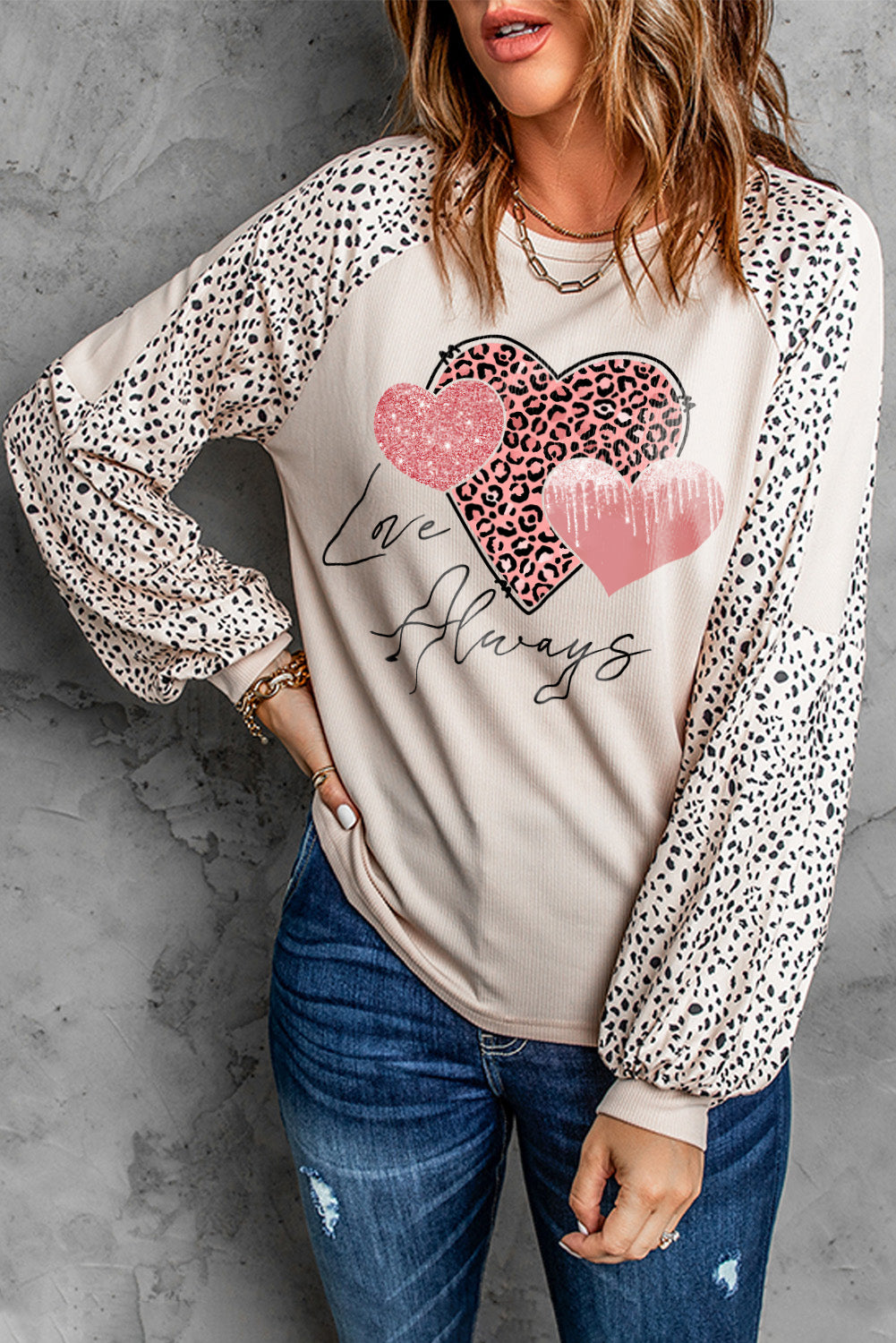 Azura Exchange Love Always Heart Leopard Color Block Top - L